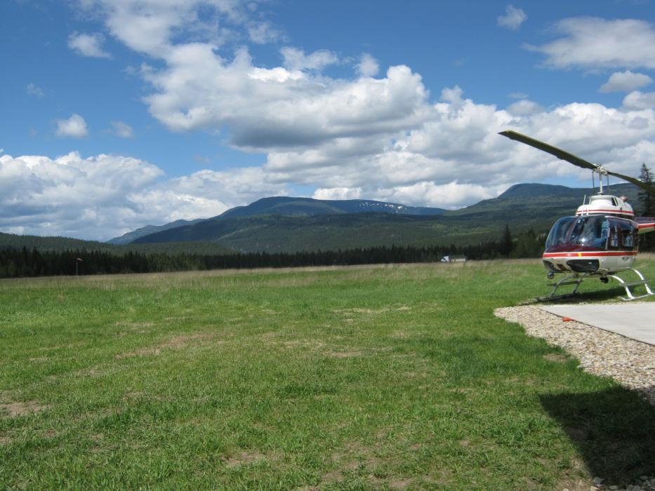Heli base in Chase - Adams Lake in background Exploration staging area - Acacia property in background