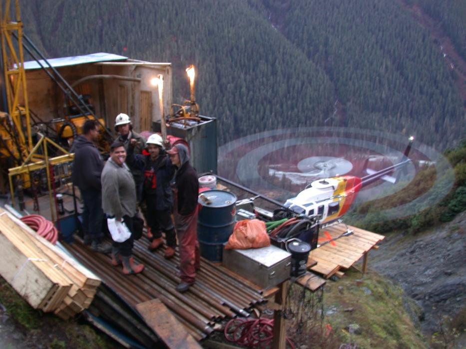 Helicopter at the Rico Drill Pad of the Kalum Property in Northwestern British Columbia