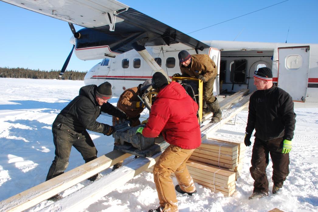 Unloading Material for Exploration Camp and Drill Program from Twin Otter at the Karin Lake Uranium Project in Northern Saskatchewan