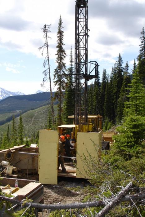 Drill Rig Testing Gypsum Mineralization at the Coyote Creek Project in Southeastern British Columbia